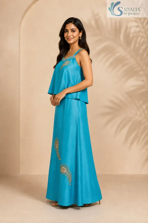 Saivalya_Mayura_Turquoise_Chinon_Co-ord_Set
