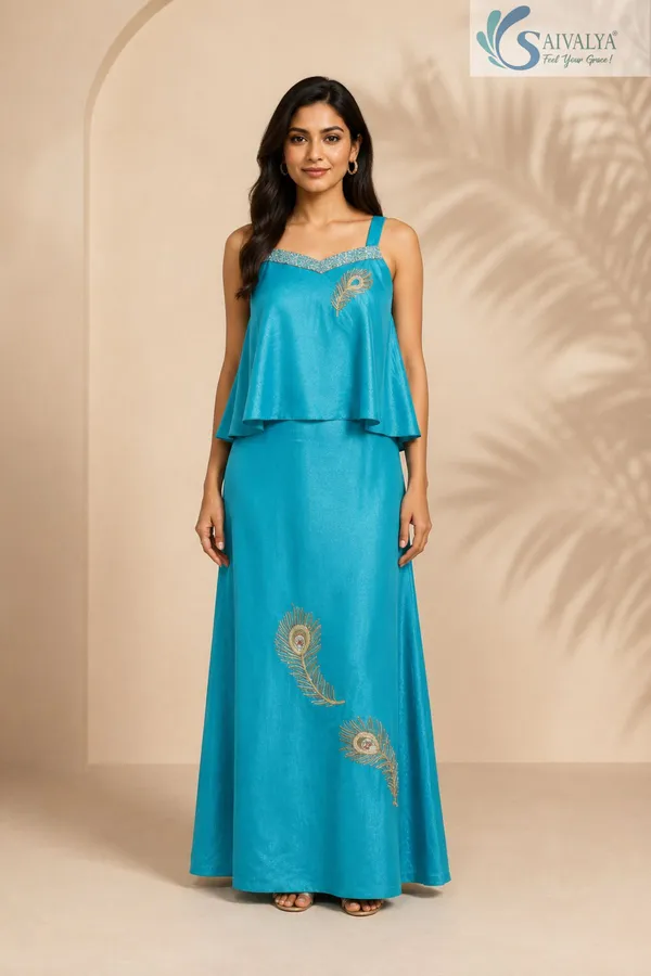 Saivalya_Mayura_Turquoise_Chinon_Co-ord_Set
