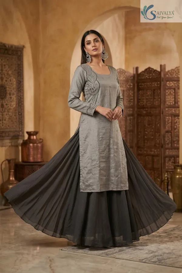 Saivalya_Noor_Grey_Embroidered_Kurta_with_Chiffon_Flared_Skirt