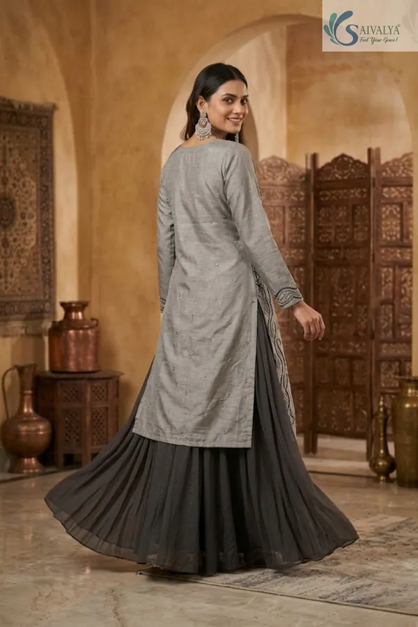 Saivalya_Noor_Grey_Embroidered_Kurta_with_Chiffon_Flared_Skirt