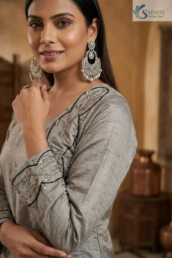 Saivalya_Noor_Grey_Embroidered_Kurta_with_Chiffon_Flared_Skirt