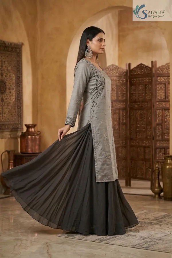 Saivalya_Noor_Grey_Embroidered_Kurta_with_Chiffon_Flared_Skirt