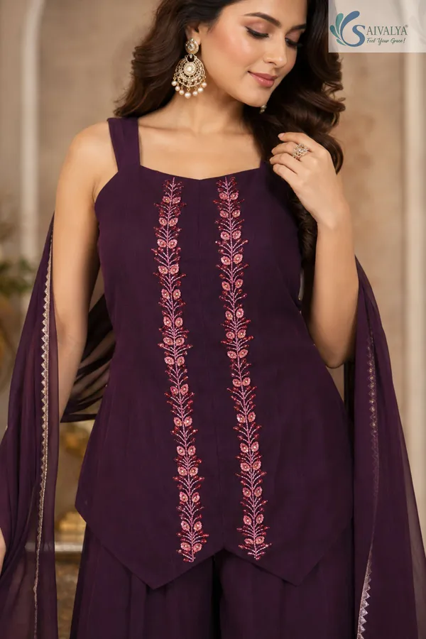 Saivalya_Wine_Grace_Georgette_Palazzo_Set
