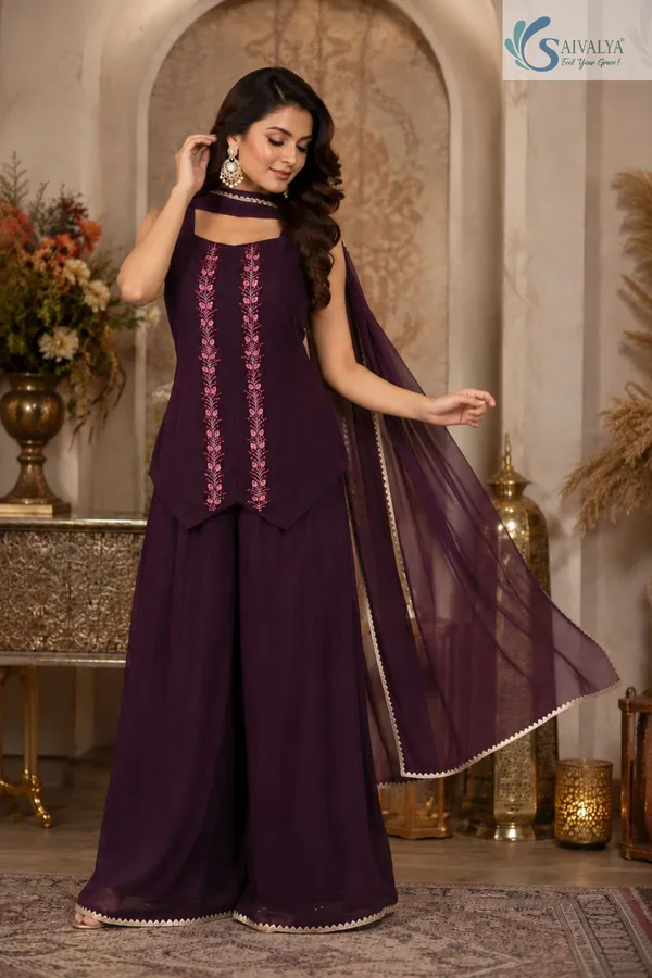 Saivalya_Wine_Grace_Georgette_Palazzo_Set
