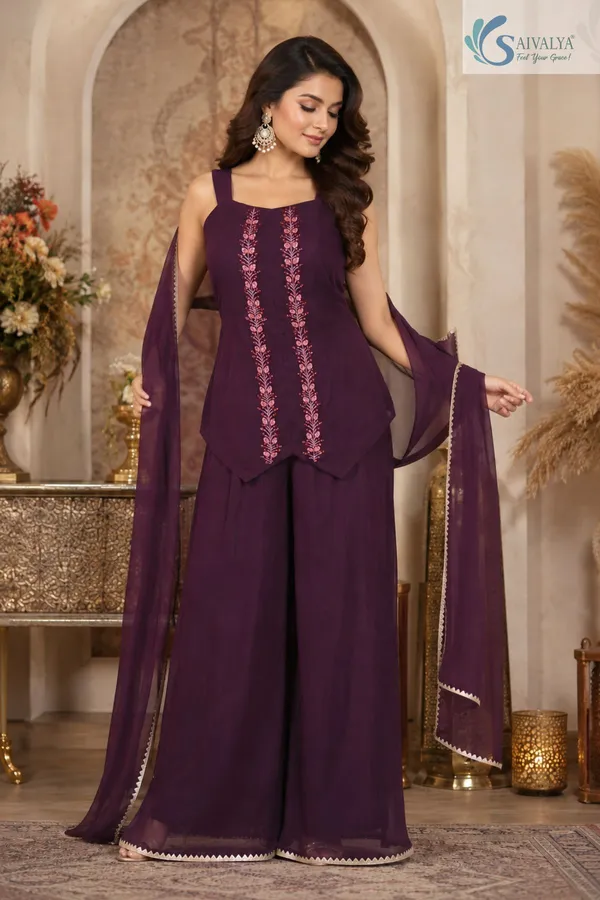 Saivalya_Wine_Grace_Georgette_Palazzo_Set