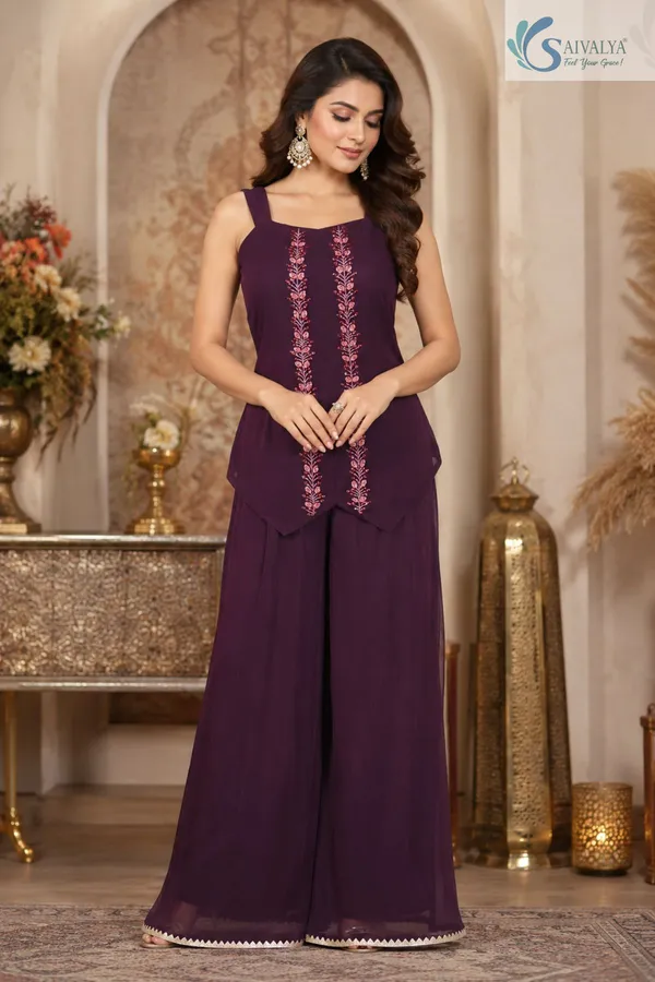 Saivalya_Wine_Grace_Georgette_Palazzo_Set