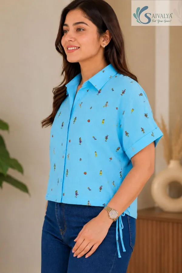 Seersucker_Cotton_Premium_Shirt_for_Women_-_Sky_Blue