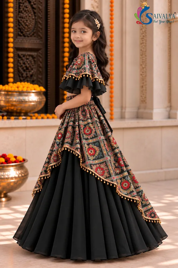 Black_Kalamkari_Blossom_Asymmetric_Georgette_Lehenga_Set
