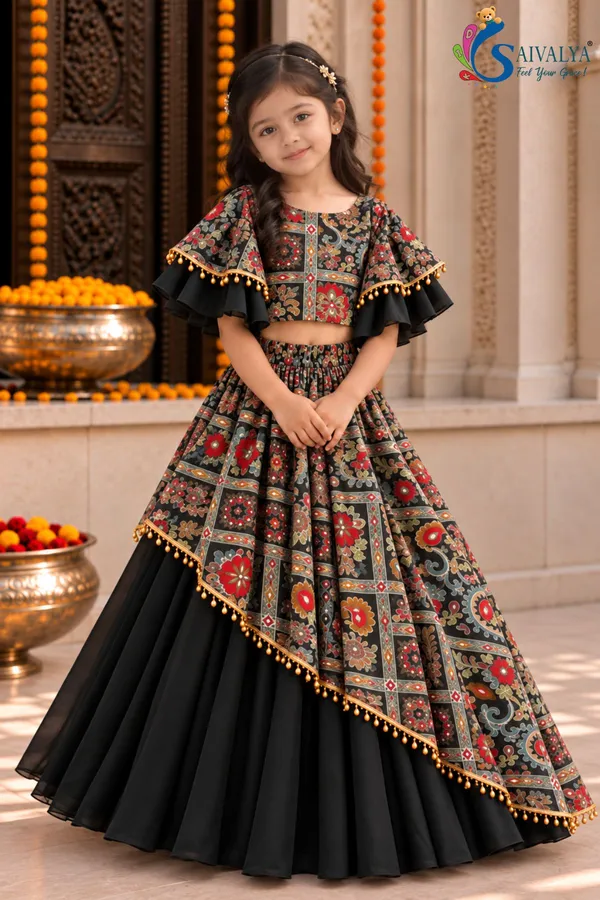 Black_Kalamkari_Blossom_Asymmetric_Georgette_Lehenga_Set