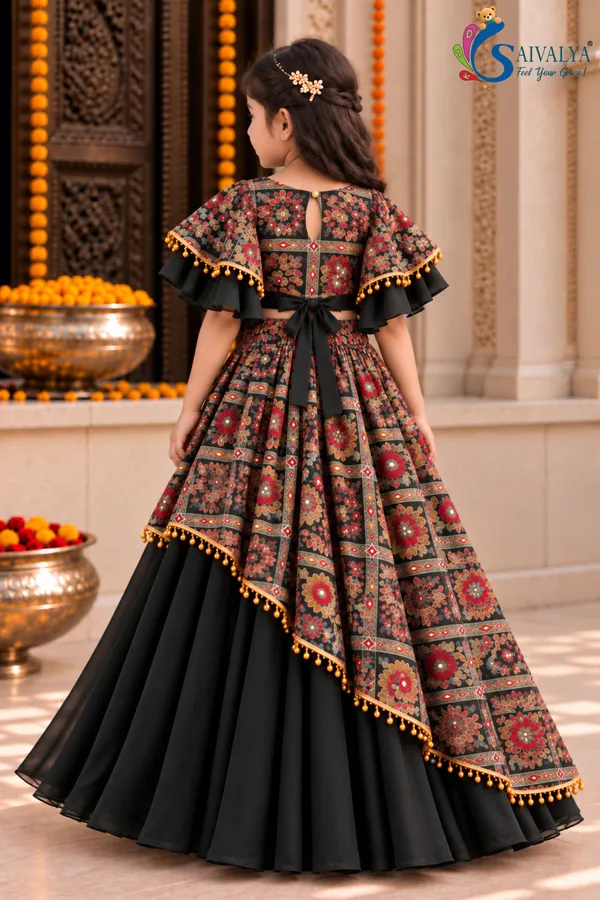 Black_Kalamkari_Blossom_Asymmetric_Georgette_Lehenga_Set