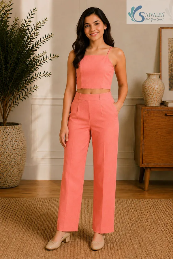 Coral_Peach_Cotton_Satin_3_Piece_Co-Ord_Set_(Crop_Top,_Blazer_And_Pants)_For_Women