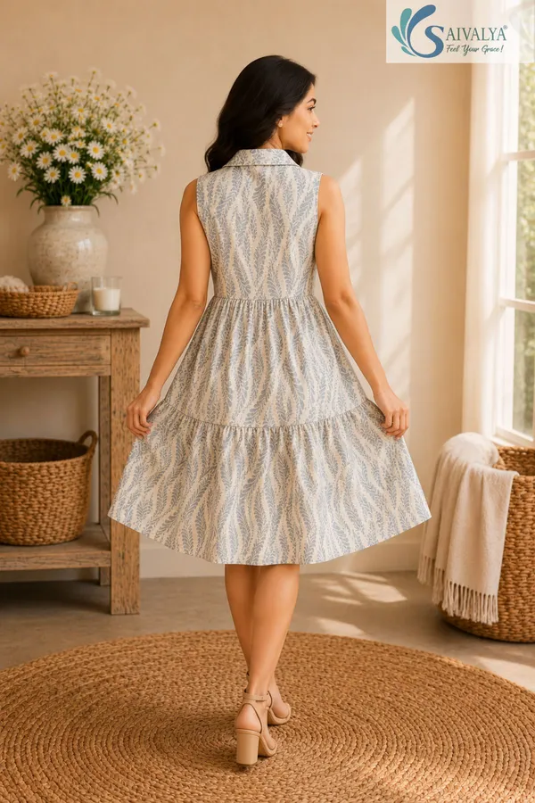 Wheat-Weave_Mulmul_Tiered_Dress_-_Gray_-_For_Women
