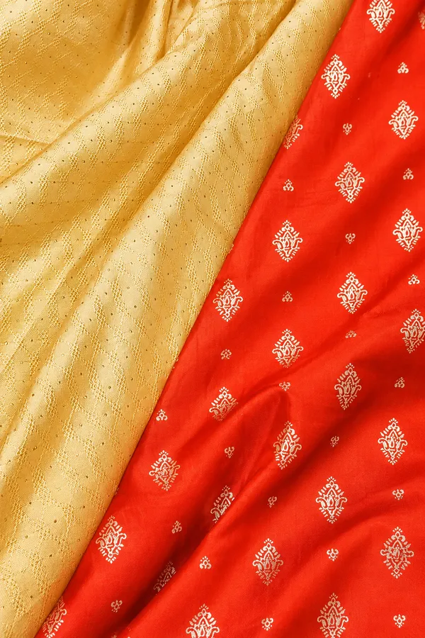 Yellow_Soft_Brocade_Kurta_Pant_Set_with_Ruby_Red_Art_Silk_Jacket_for_Boys