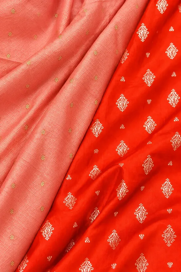 Peach_Pink_Soft_Brocade_Flared_Gown_with_Ruby_Red_Detachable_Koti_Jacket