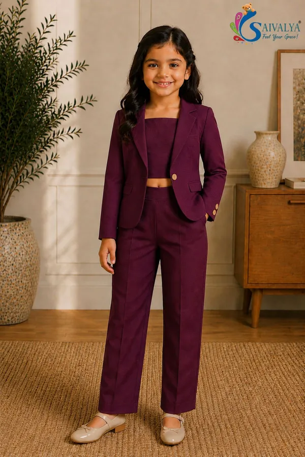 Wine_Cotton_Satin_3_Piece_Co_Ord_Set_(Jacket,_Crop_Top_And_Pants)_For_Girls