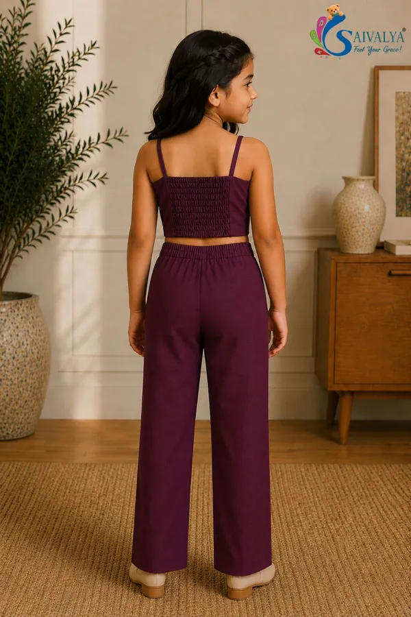 Wine_Cotton_Satin_3_Piece_Co_Ord_Set_(Jacket,_Crop_Top_And_Pants)_For_Girls