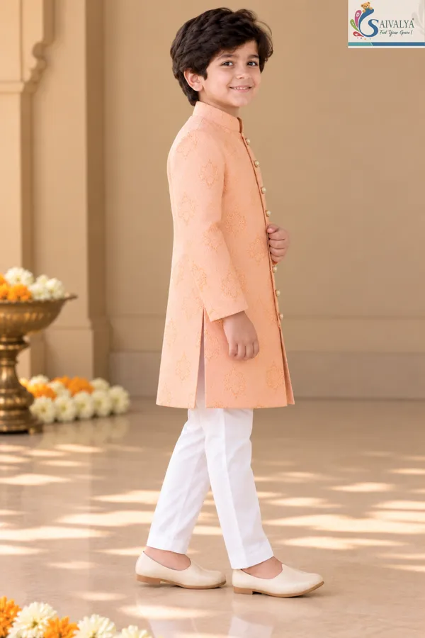 Peach_Elegance_Brocade_Sherwani_Set