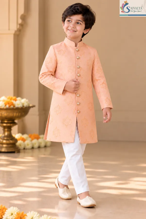 Peach_Elegance_Brocade_Sherwani_Set