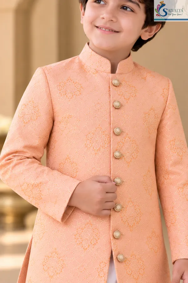 Peach_Elegance_Brocade_Sherwani_Set