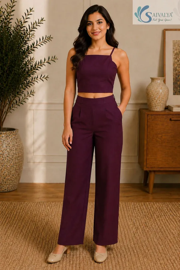 Wine_Cotton_Satin_3_Piece_Co-Ord_Set_(Crop_Top,_Blazer_And_Pants)_For_Women