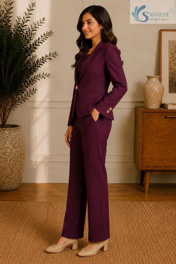 Wine_Cotton_Satin_3_Piece_Co-Ord_Set_(Crop_Top,_Blazer_And_Pants)_For_Women