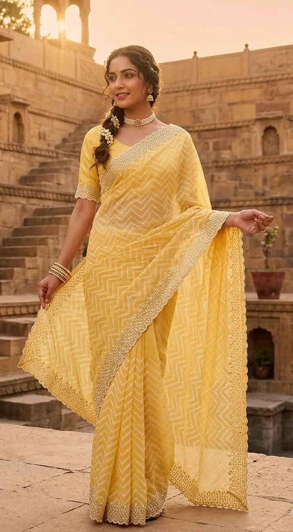 Embroidered_Net_Saree_With_Pearl_Border_And_Blouse_Yellow