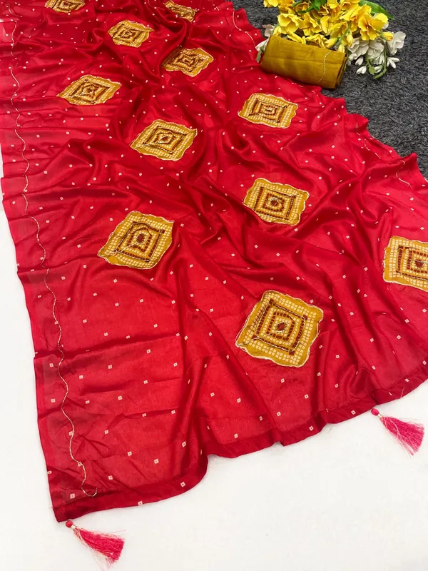 Georgette_Saree_With_Golden_Embroidered_Patches_And_Pearl_Work_Red