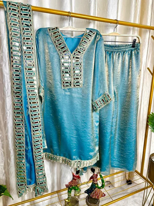 Blue_Beautiful_Heavy_quality_Frendy_Silk_Fabric_designer_festive_wear_3pc_Peplum_Dress_with_Crape_Lining