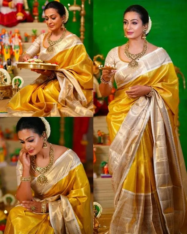 Traditional_Kanchipuram_Silk_Saree_In_With_Silver_Zari_Border_Golden_Yellow