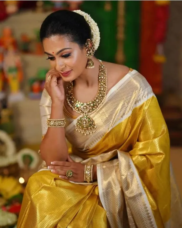 Traditional_Kanchipuram_Silk_Saree_In_With_Silver_Zari_Border_Golden_Yellow
