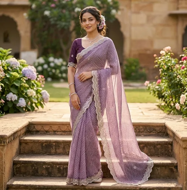 Embroded_royal_silk_lehariya_design_Saree_With_Embellished_Border_And_Blouse_Purple_for_women