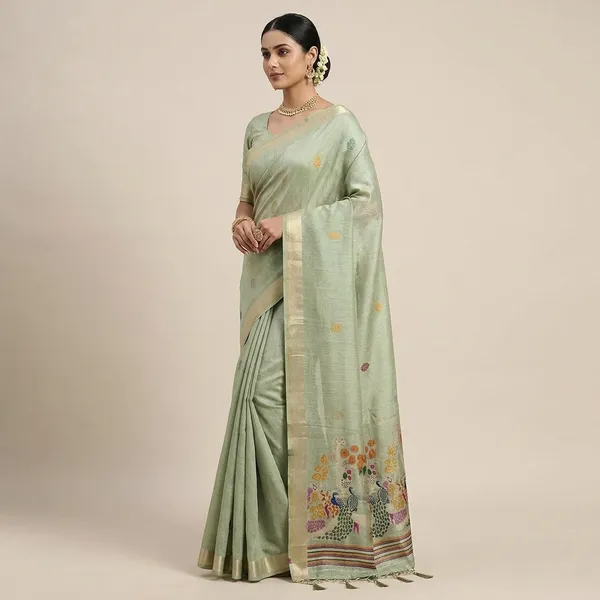 Rutexa_Fashion_Printed_Self_Design_Jamdani_Cotton_Blend_Saree_Light_Green
