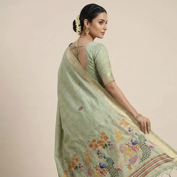 Rutexa_Fashion_Printed_Self_Design_Jamdani_Cotton_Blend_Saree_Light_Green