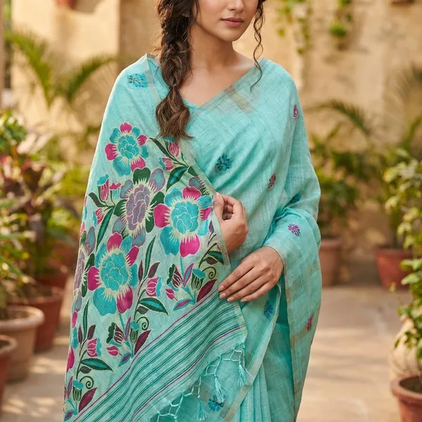 Rutexa_Fashion_Floral_Print_Printed_Daily_Wear_Cotton_Blend_Saree_Blue