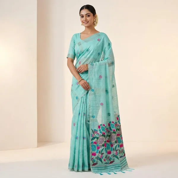 Rutexa_Fashion_Floral_Print_Printed_Daily_Wear_Cotton_Blend_Saree_Blue