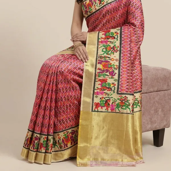 Rutexa_Fashion_Geometric_Print_Printed_Woven_Patola_Tussar_Silk_Saree_Yellow