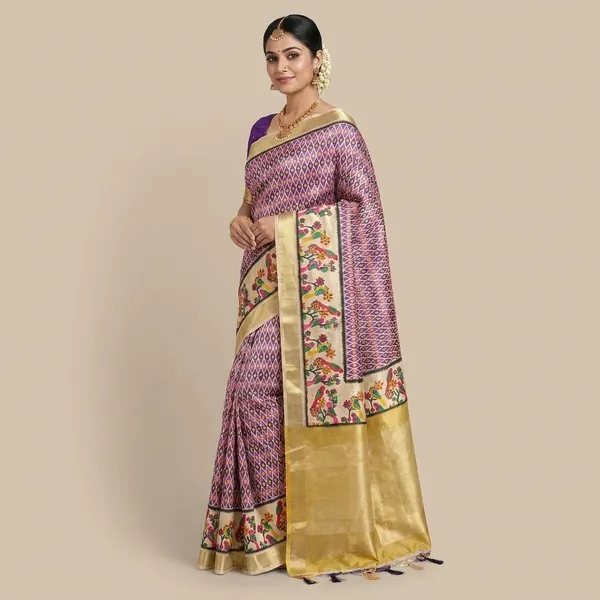 Rutexa_Fashion_Geometric_Print_Floral_Print_Ikkat_Tussar_Silk_Saree_Yellow