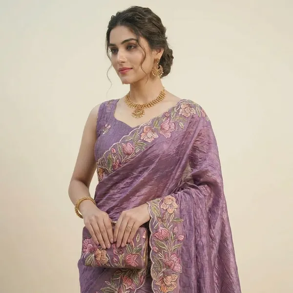 Rutexafashion_Printed_Floral_Print_Animal_Print_Paisley_Jamdani_Cotton_Blend_Saree_Purple