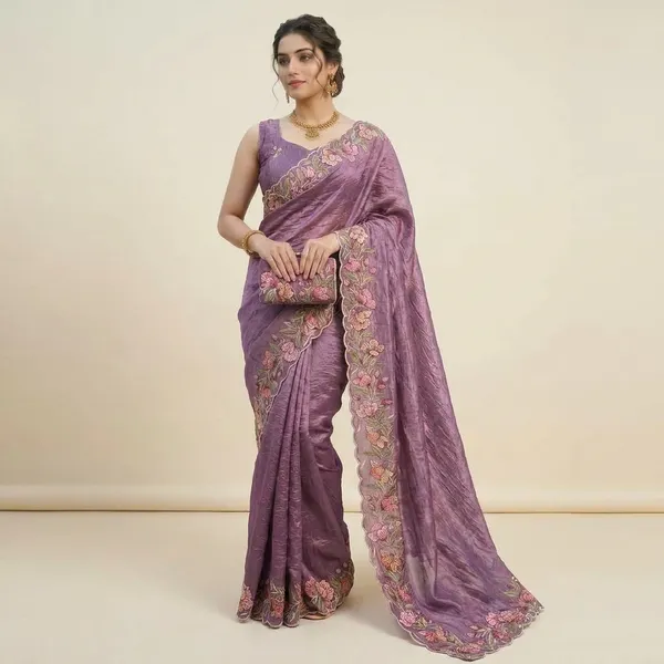 Rutexafashion_Printed_Floral_Print_Animal_Print_Paisley_Jamdani_Cotton_Blend_Saree_Purple