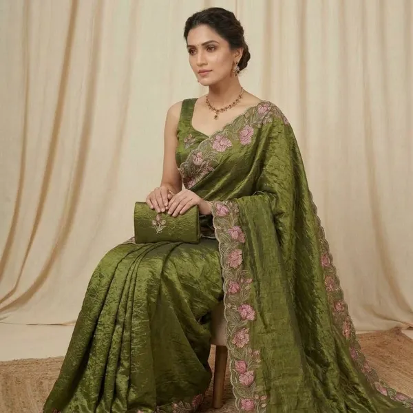 Rutexafashion_Printed_Self_Design_Jamdani_Cotton_Blend_Saree_Green