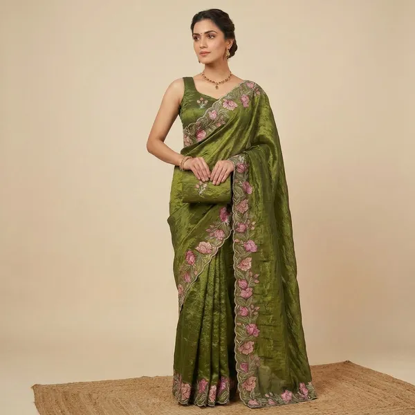 Rutexafashion_Printed_Self_Design_Jamdani_Cotton_Blend_Saree_Green
