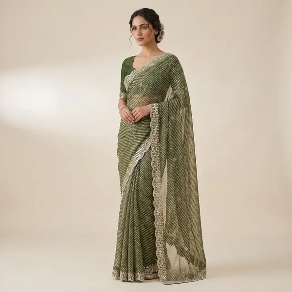 Elegant_Lehariya_Kota_Doriya_Saree_With_Embellished_Border_And_Pearl_Details_Green