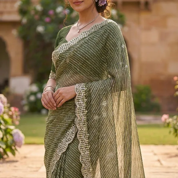 Elegant_Lehariya_Kota_Doriya_Saree_With_Embellished_Border_And_Pearl_Details_Green