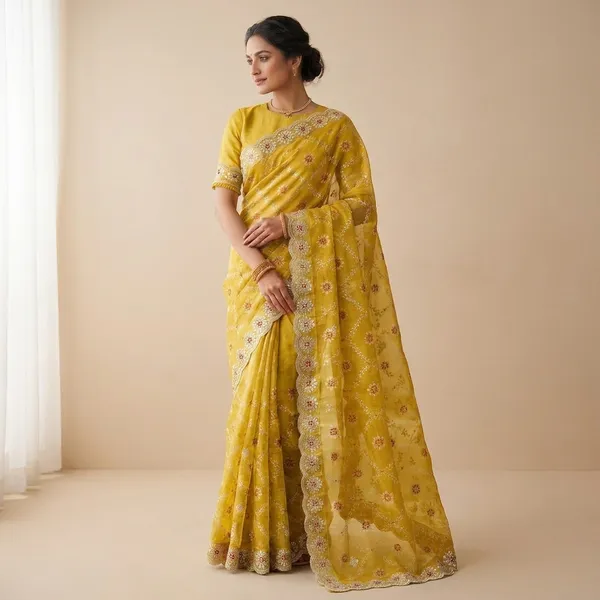 Embroidered_Organza_Saree_With_Embellished_Border_And_Blouse_Yellow