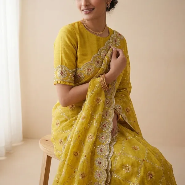 Embroidered_Organza_Saree_With_Embellished_Border_And_Blouse_Yellow
