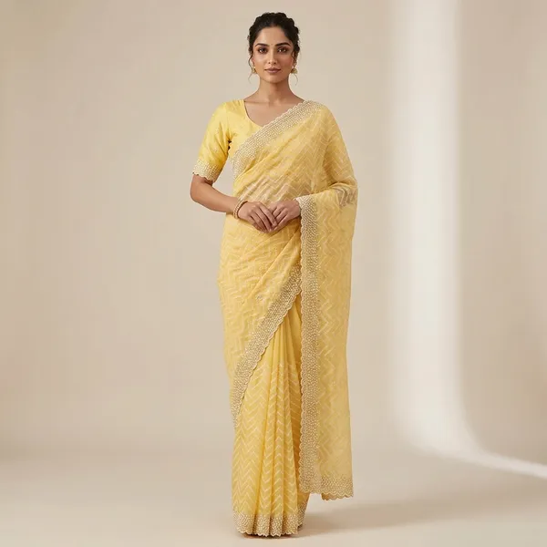Embroidered_Net_Saree_With_Pearl_Border_And_Blouse_Yellow