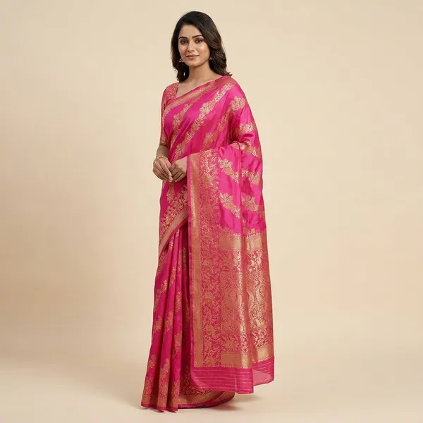 Traditional_Banarasi_Silk_Saree_With_Golden_Zari_Work_Magenta_Pink