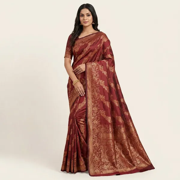 Banarasi_Silk_Saree_With_Golden_Zari_Work_Maroon