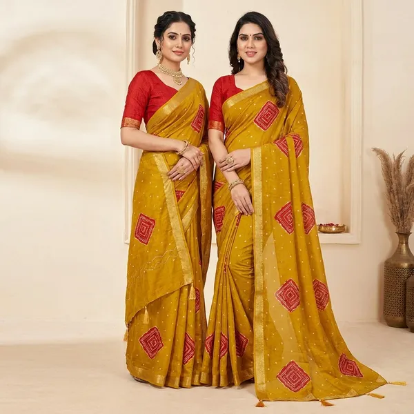 Silk_Saree_With_Red_Bandhani_Motifs_And_Blouse_Piece_Mustard_Yellow