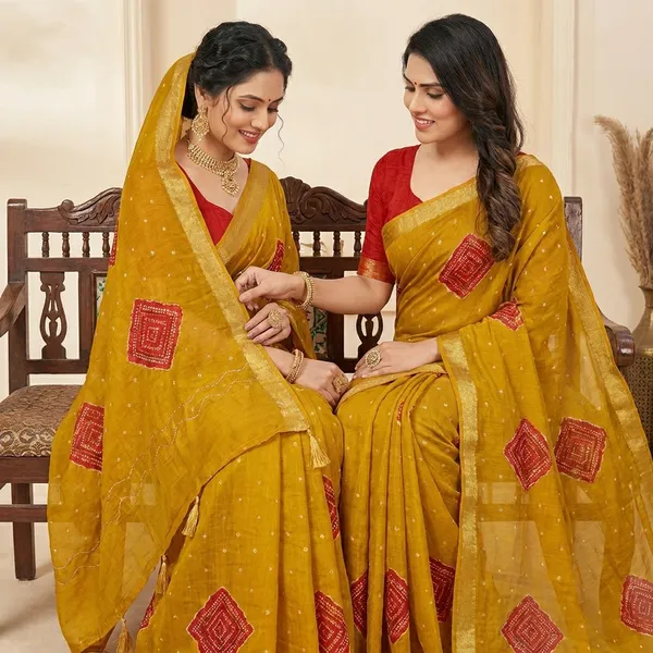 Silk_Saree_With_Red_Bandhani_Motifs_And_Blouse_Piece_Mustard_Yellow